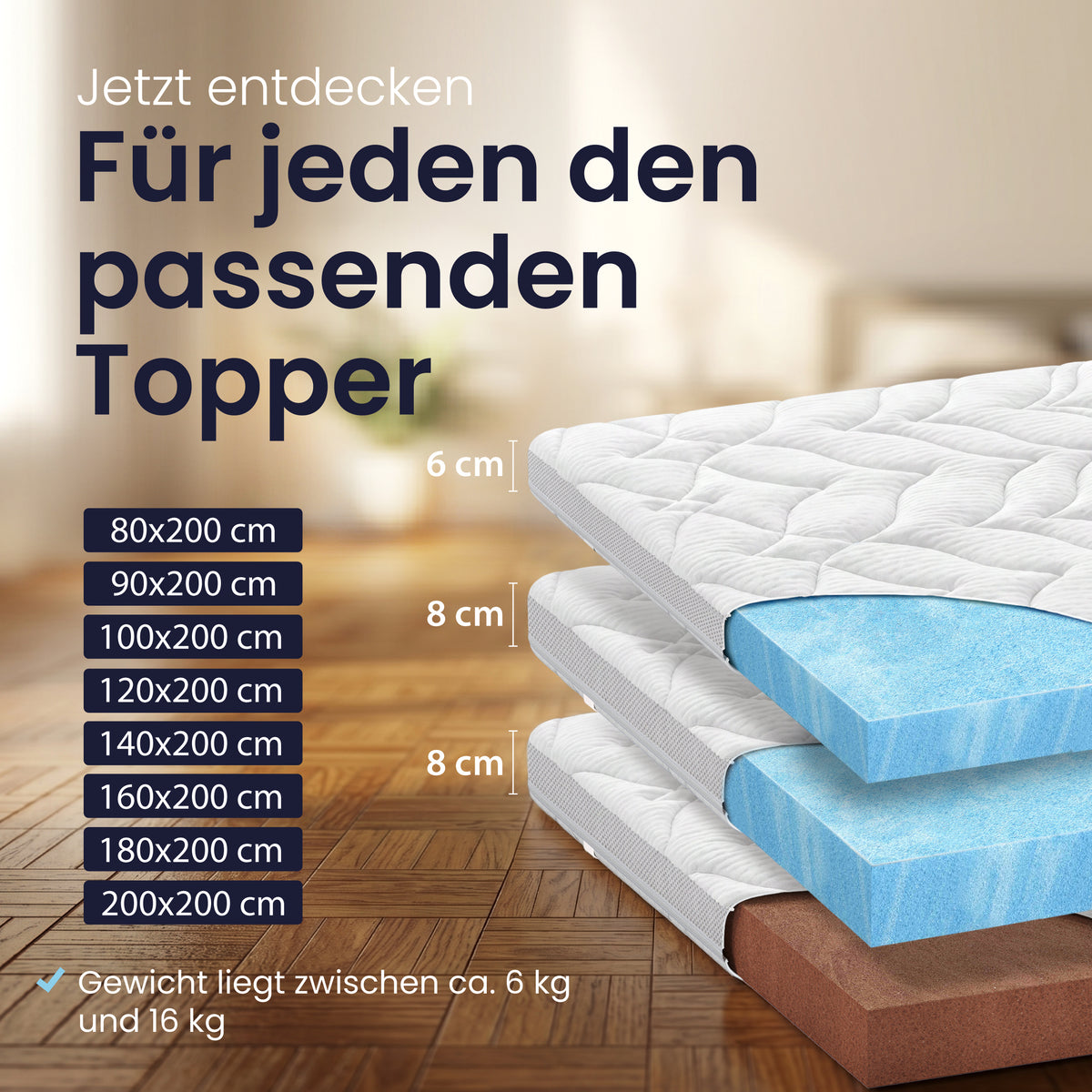 Meos Luxus-Schaum Topper für Matratzen & Boxspringbett versch. Größen